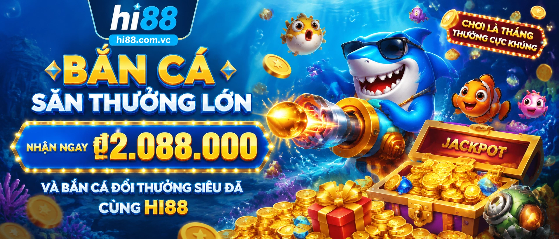HI88 Bắn Cá giao diện mobile với chủ đề đại dương và phòng game